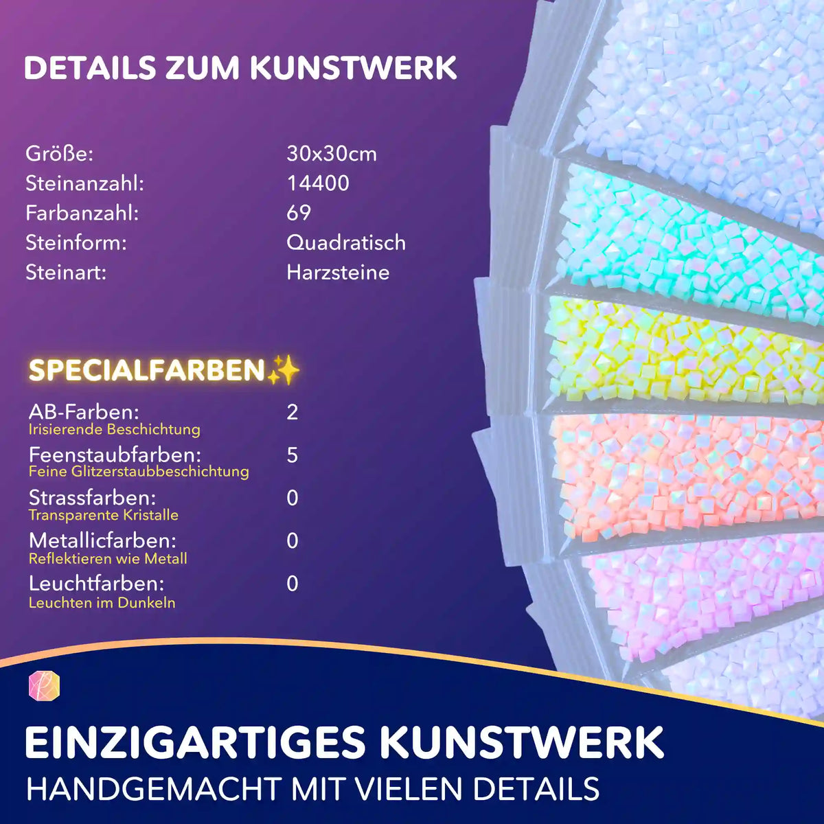 Quadratische Diamond Painting Steine mit AB- und Feenstaubeffekt für Weihnachtsmotive in 30x30cm