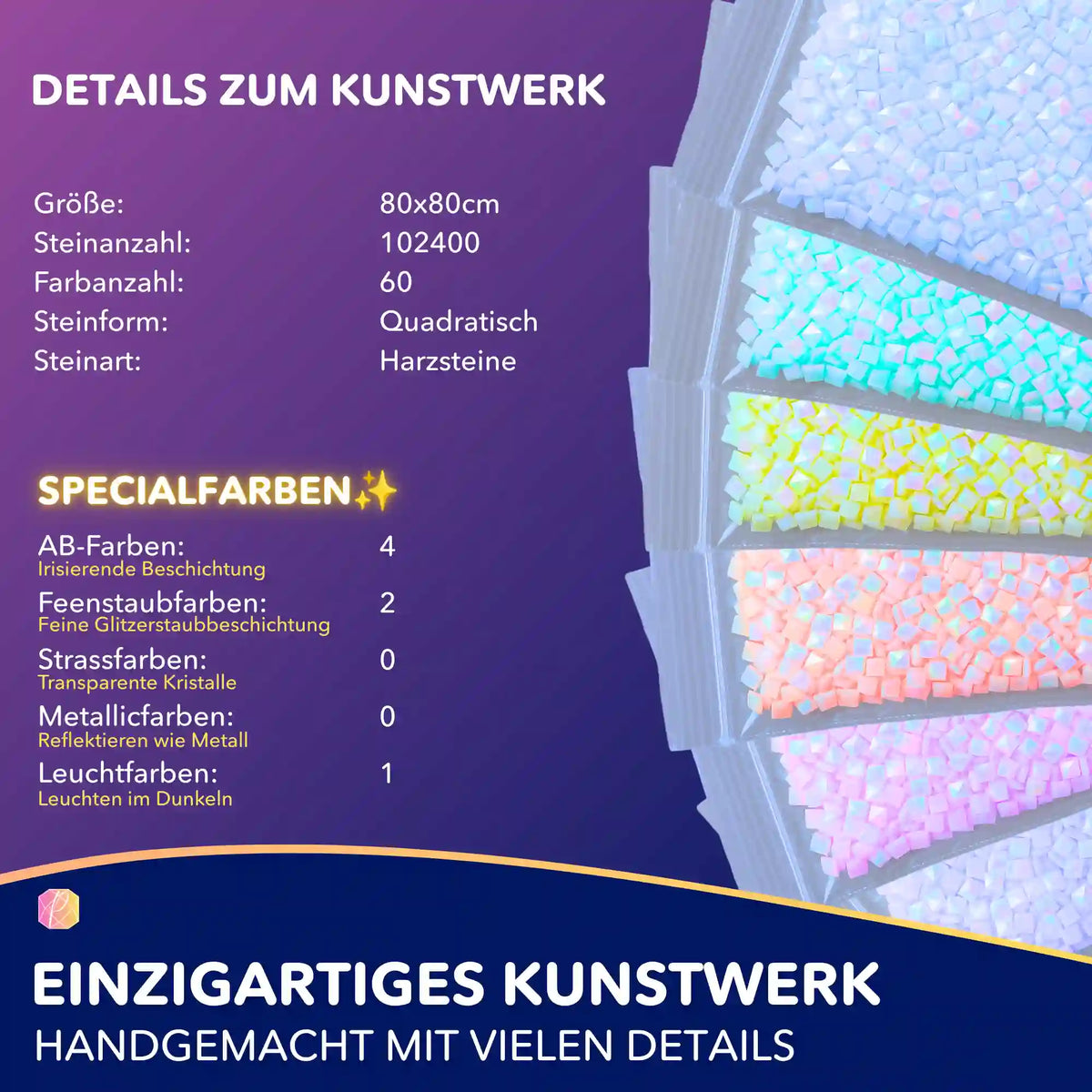 XXL Diamond Painting Set mit 80x80cm quadratischen Harzsteinen, AB-Farben und Feenstaubeffekt für magische Wintermotive.