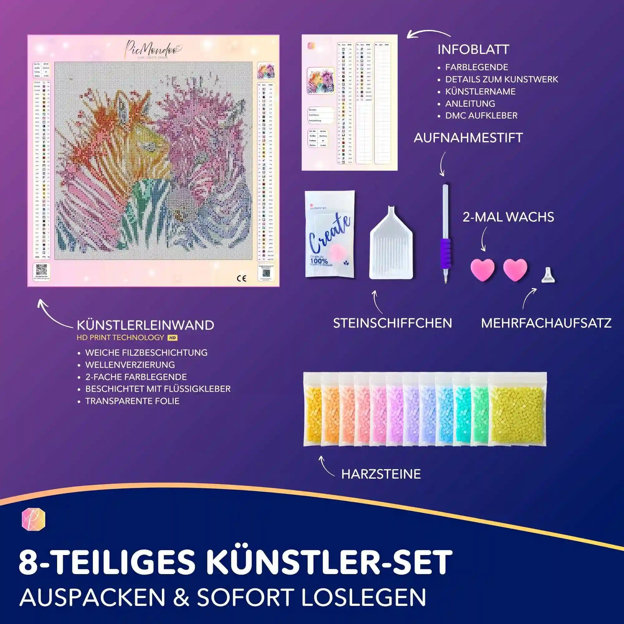 Diamond Painting - Bunte Zebras