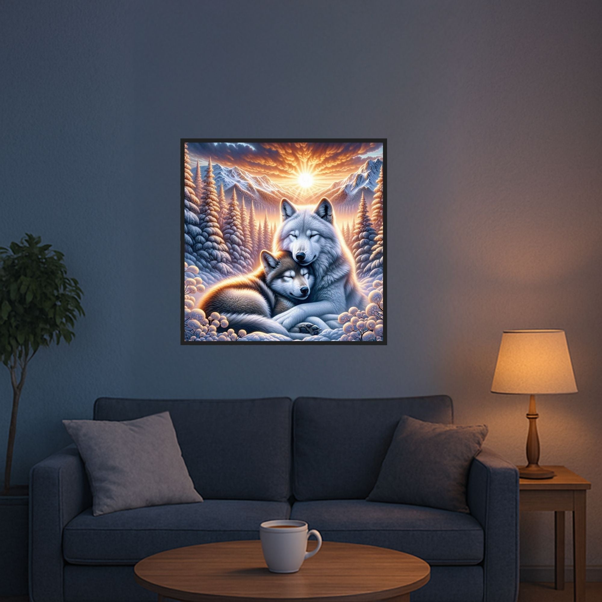 Diamond Painting - Wolfliebe im Sonnenaufgang