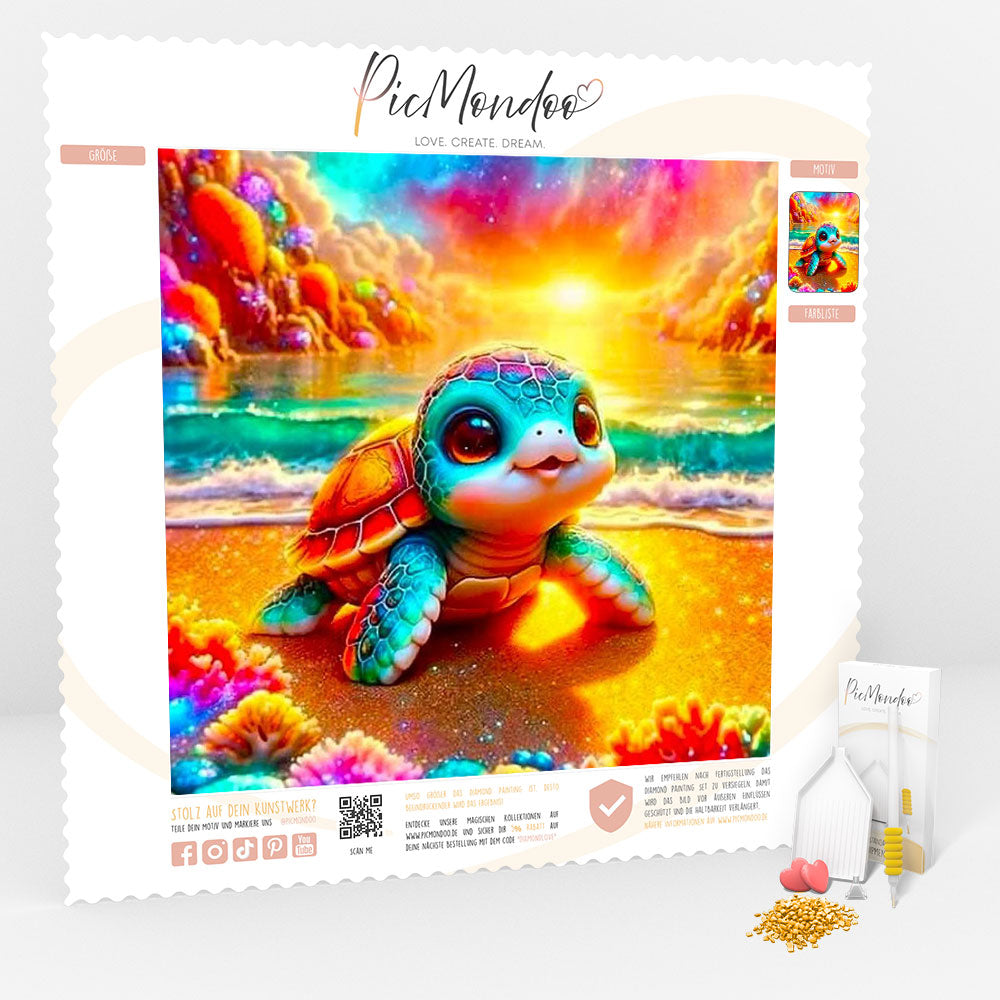 Diamond Painting 100 Farben Special - Schildkröte am Funkelstrand