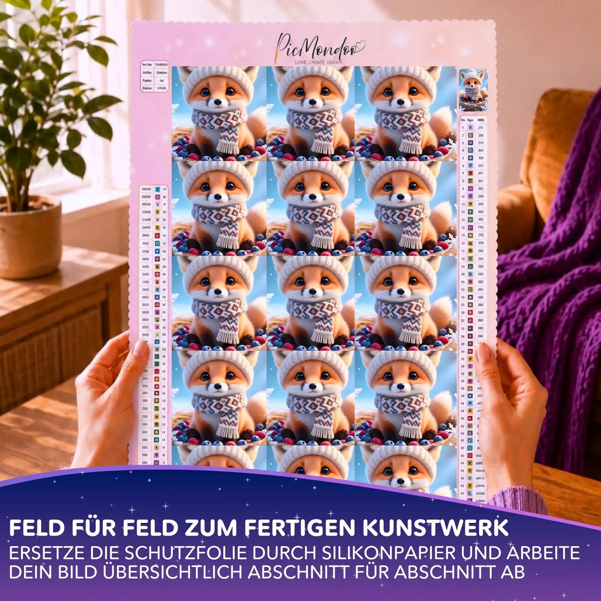 Picmondoo Silikonpapier-Set Tavi mit Fuchs-Motiv zum Abdecken einer Diamond Painting Leinwand