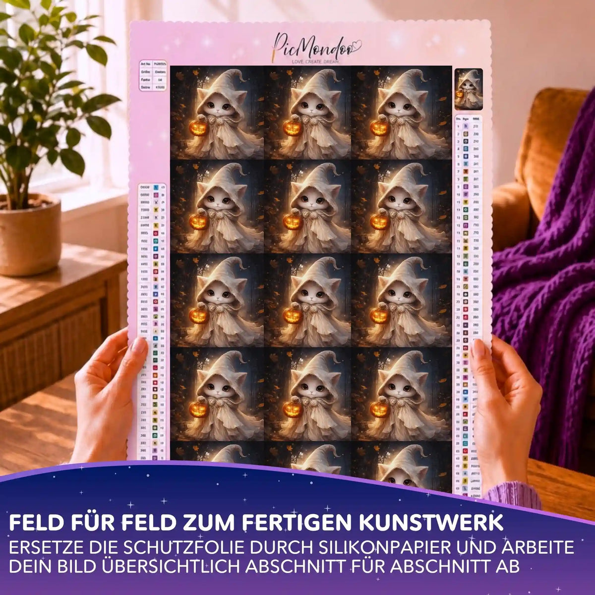 Silikonpapier-Set für Diamond Painting auf Leinwand mit niedlichem Katzen-Motiv von Picmondoo