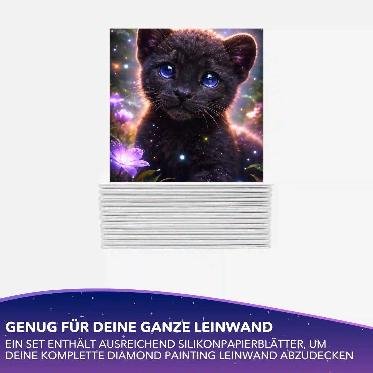 Silikonpapier-Set für Diamond Painting Leinwand mit schwarzem Panther Motiv Ruf aus der Tiefe