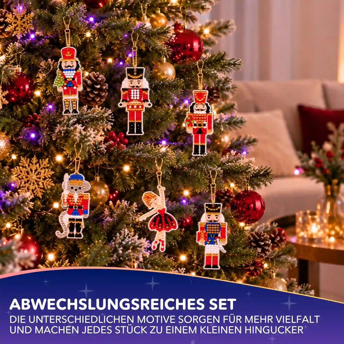 Diamond Painting Schlüsselanhänger Set mit funkelnden Nussknacker-Motiven als Weihnachtsbaumschmuck