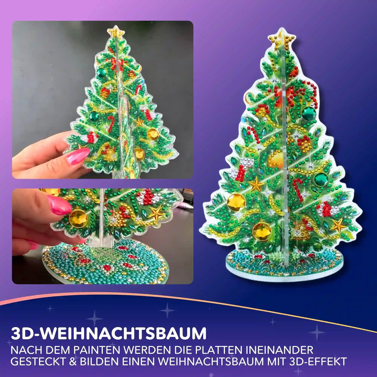 3D Diamond Painting Weihnachtsbaum Aufsteller mit bunten Glitzersteinen zum Zusammenstecken als Deko.
