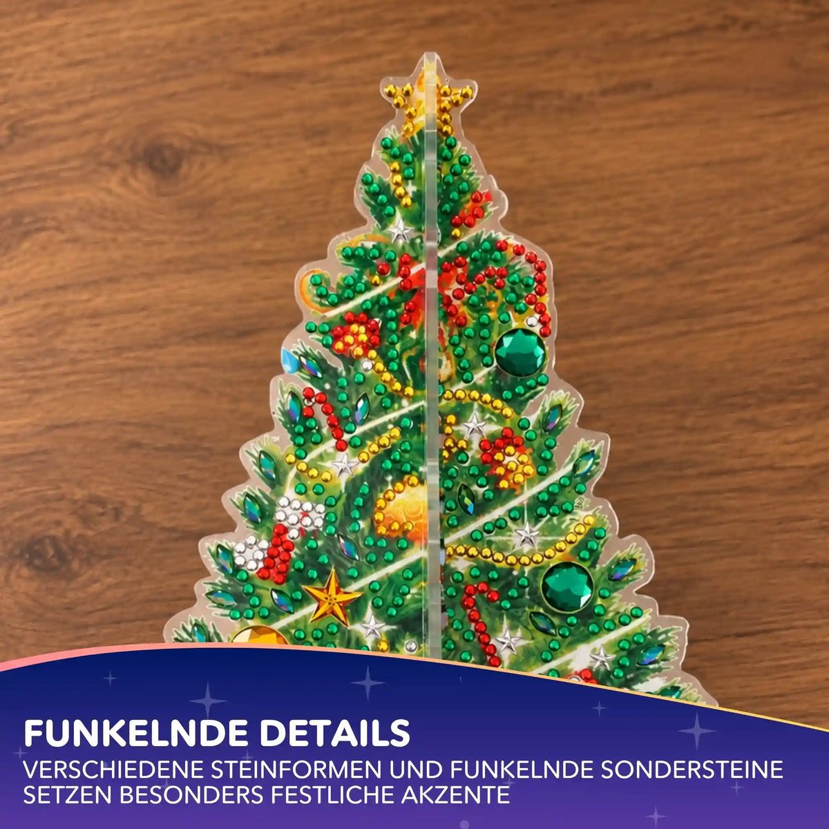 3D Diamond Painting Weihnachtsbaum Aufsteller verziert mit funkelnden Glitzer- und Sondersteinen
