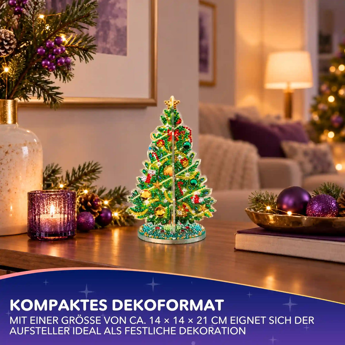 3D Diamond Painting Weihnachtsbaum Aufsteller mit funkelnden Steinen als festliche Tischdeko