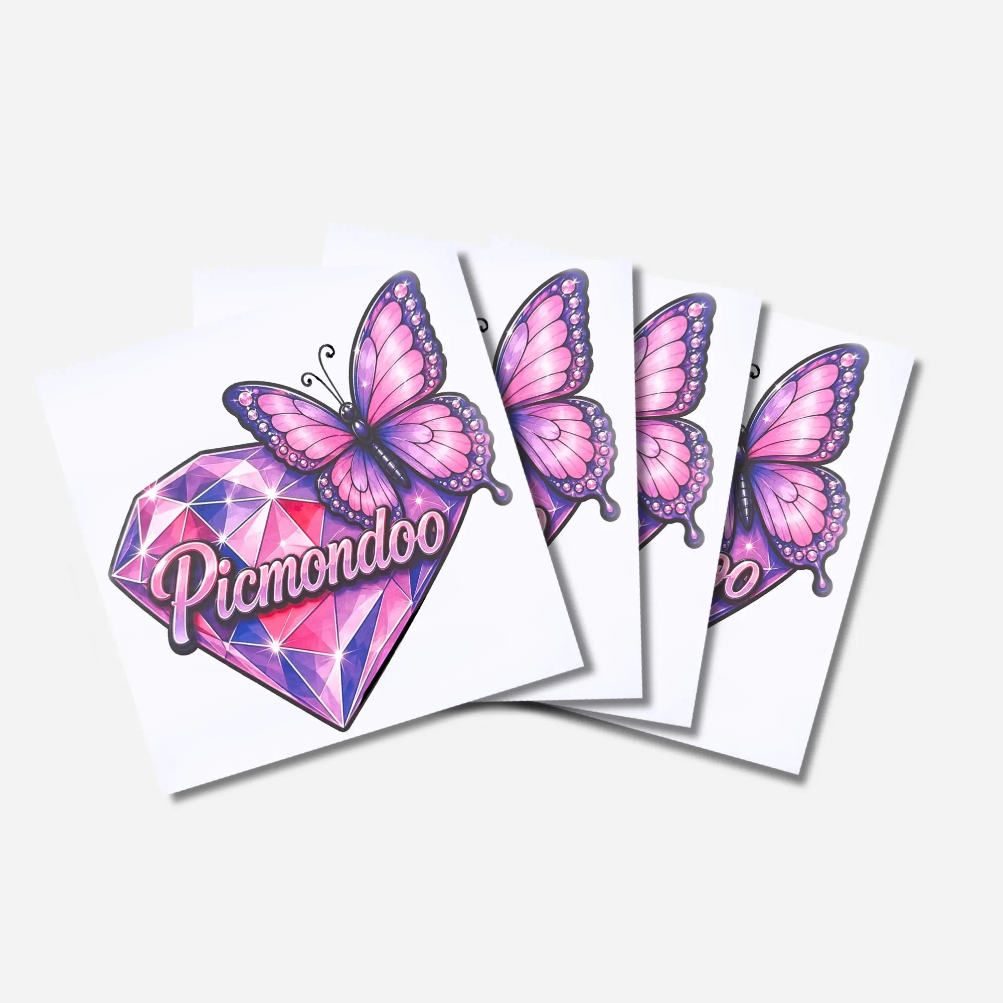 4er Set Diamond Painting Bügelbild mit rosa Schmetterling und Diamant-Motiv für Textilien und Taschen