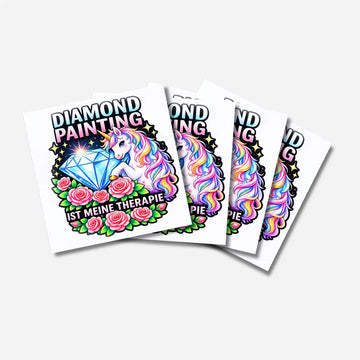 4er Set Diamond Painting Bügelbild mit Einhorn-Motiv, Diamant und Spruch zur Textilveredelung von Stofftaschen