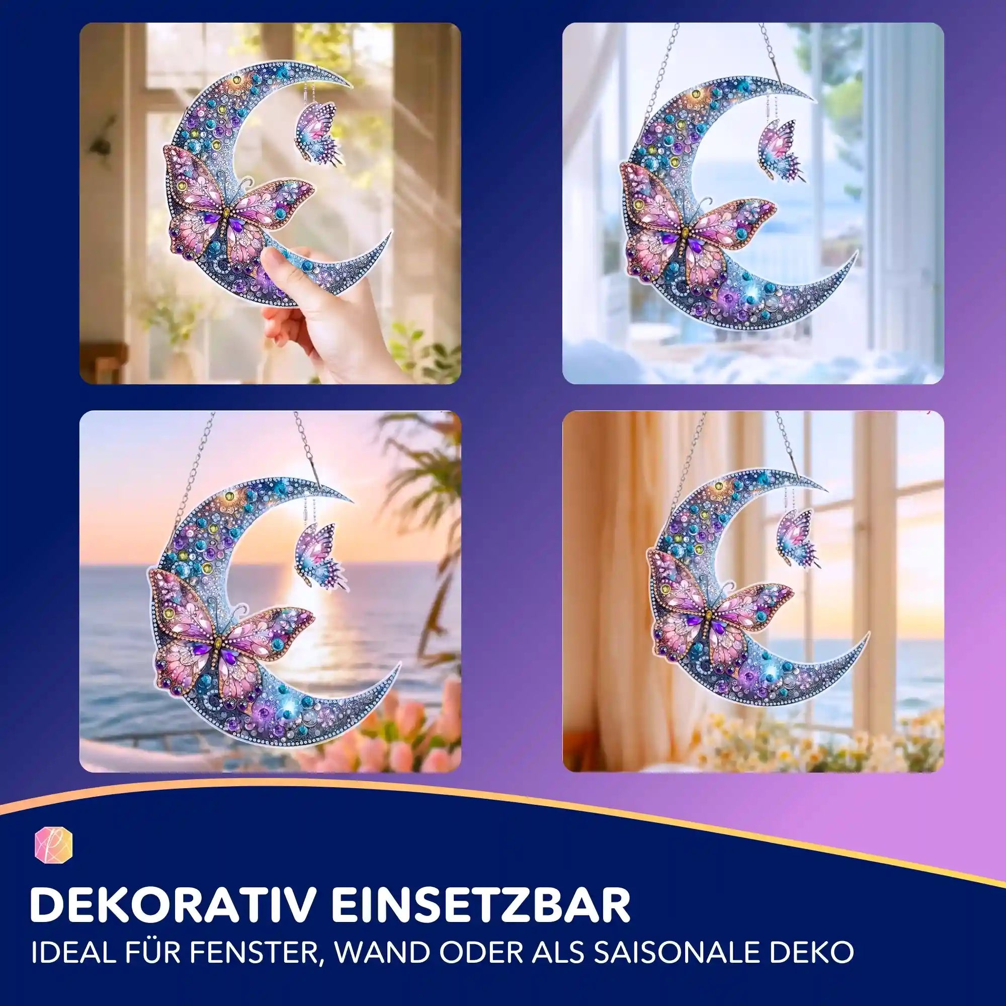 Diamond Painting Aufhänger - Halbmond mit Schmetterlingen