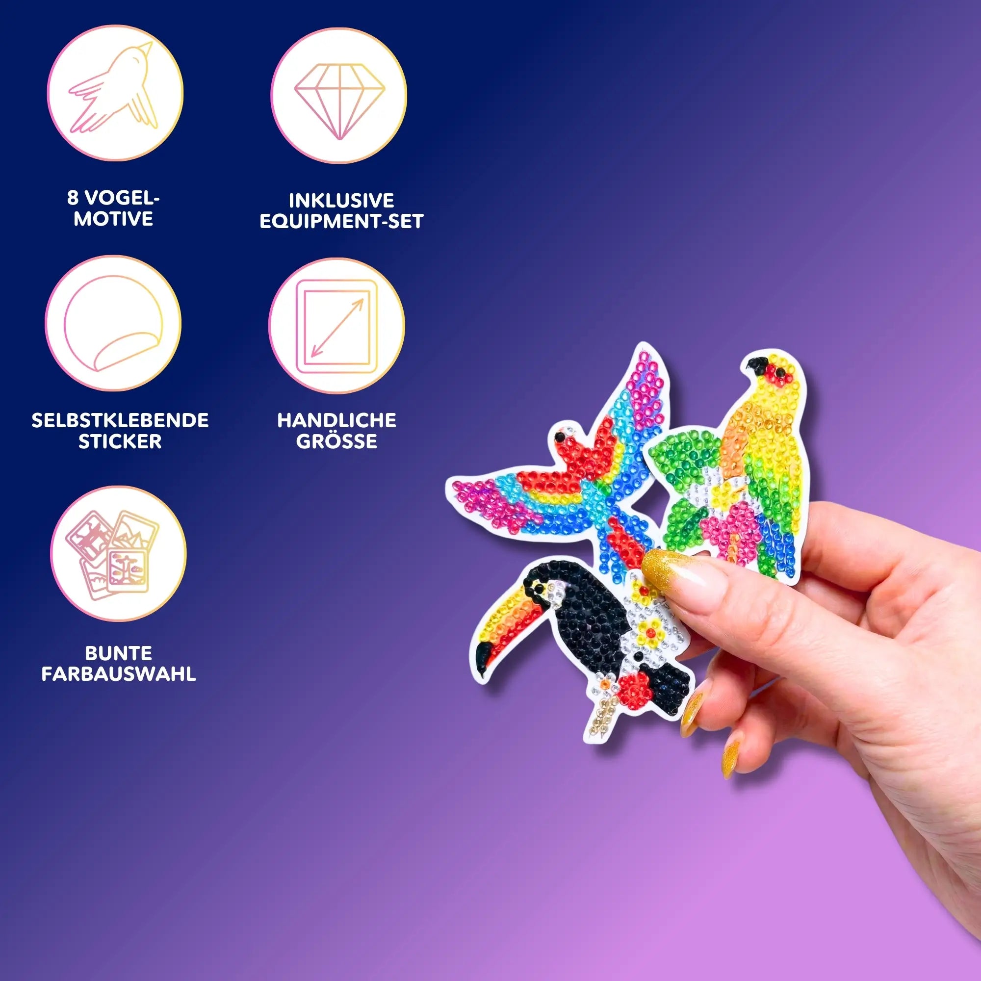 Diamond Painting Sticker - Bunte Vögel