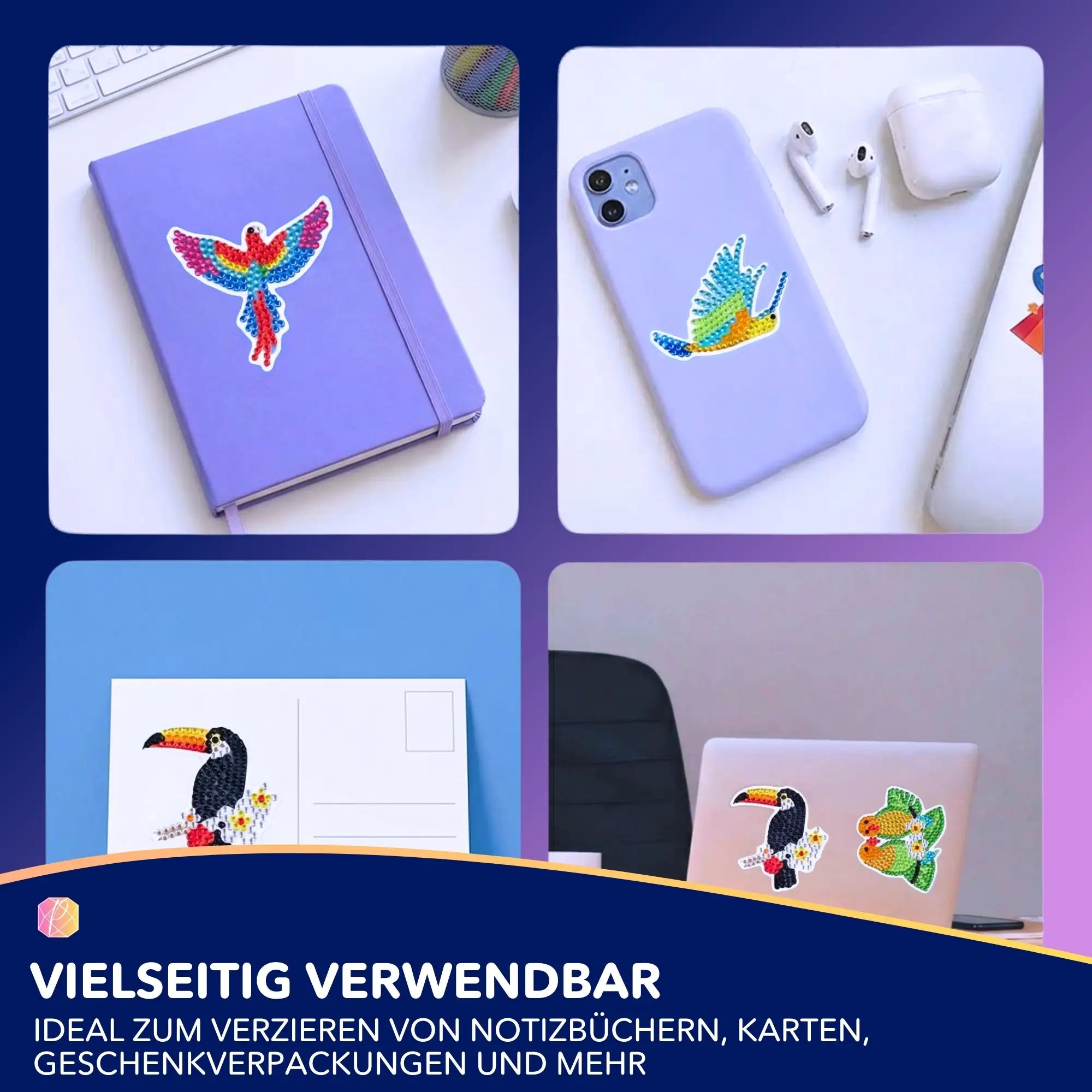 Diamond Painting Sticker - Bunte Vögel