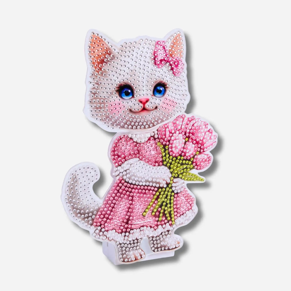 Diamond Painting - Aufsteller Wackelkatze mit Blumenstrauß