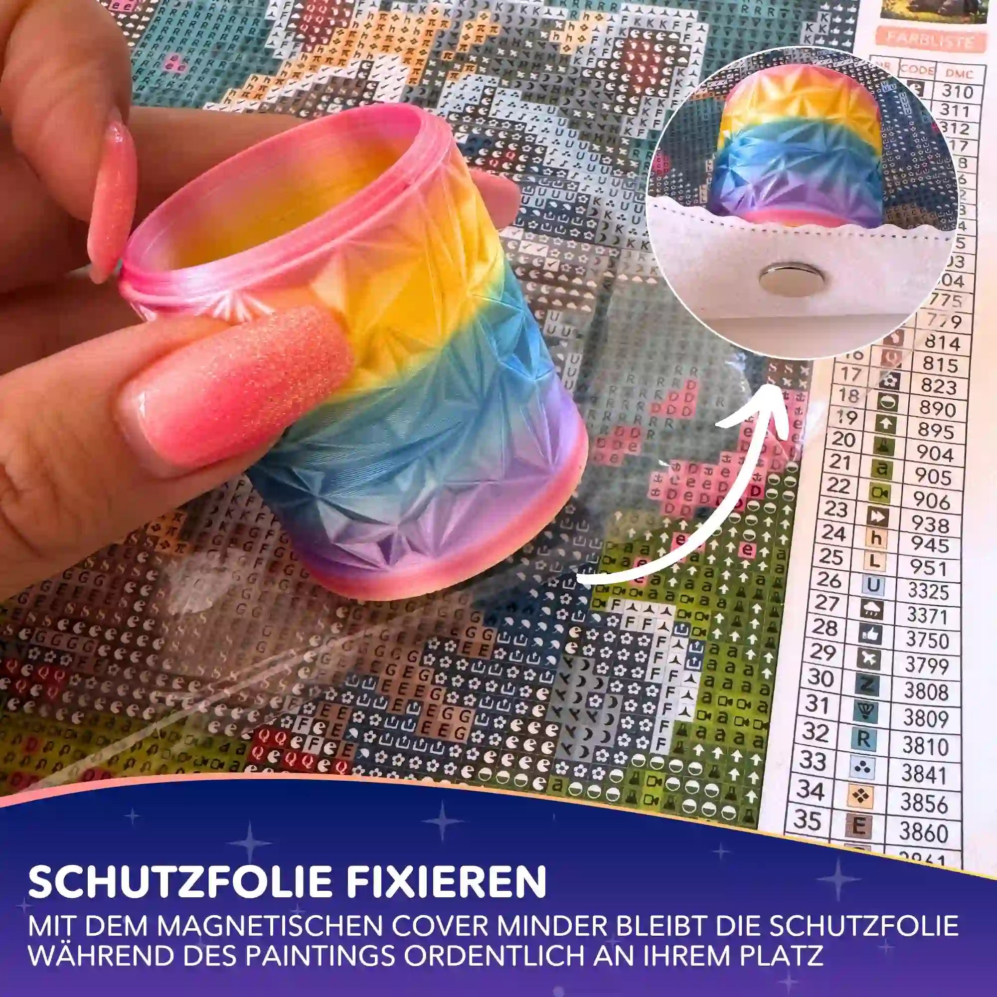 Bunter Diamond Painting Cover Minder Mülleimer fixiert magnetisch die Schutzfolie auf einer Leinwand für Diamanten Painting