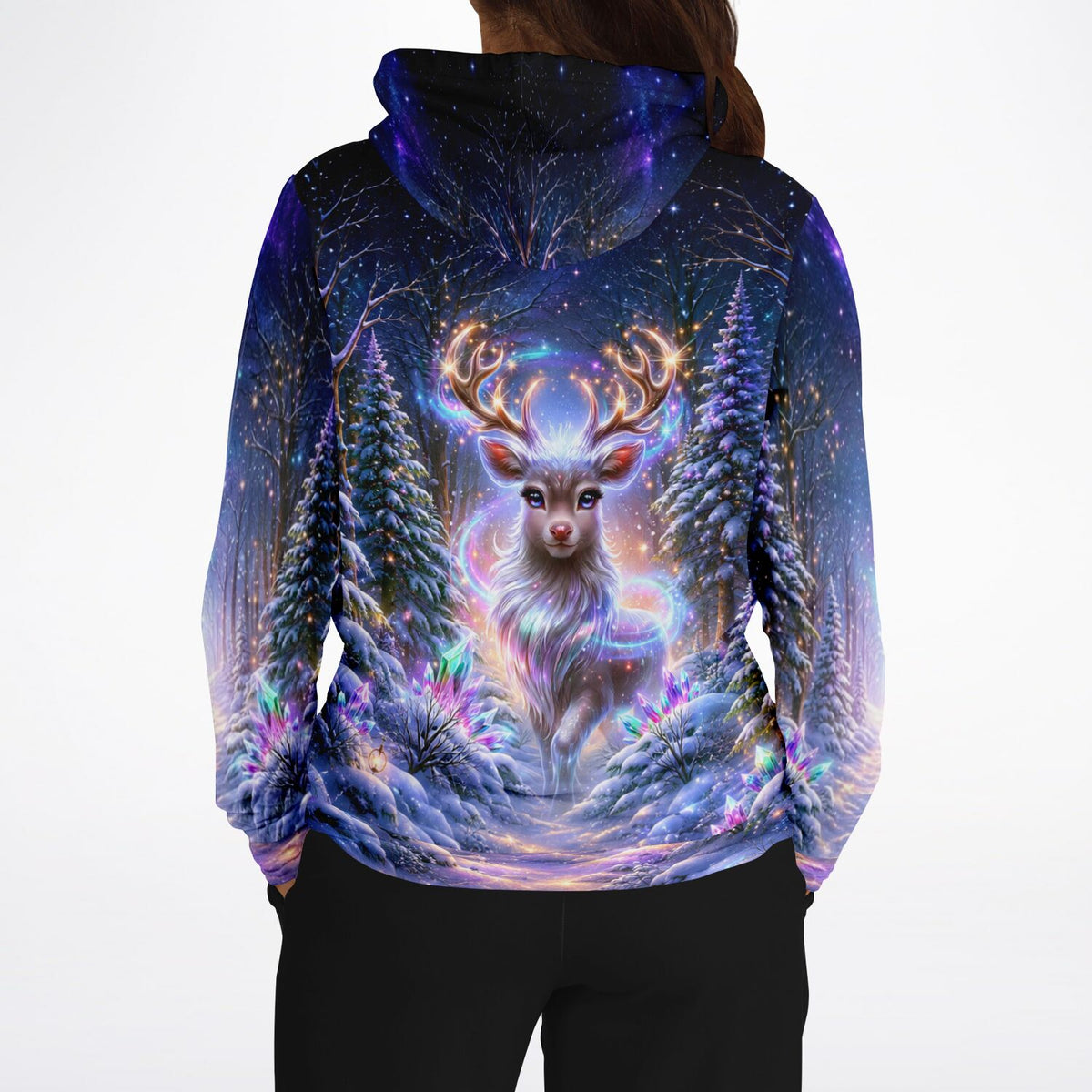 Dreamer Hoodie mit magischem Rentier im Winterwald, All-Over-Print Design im Stil unserer Diamond Painting Motive
