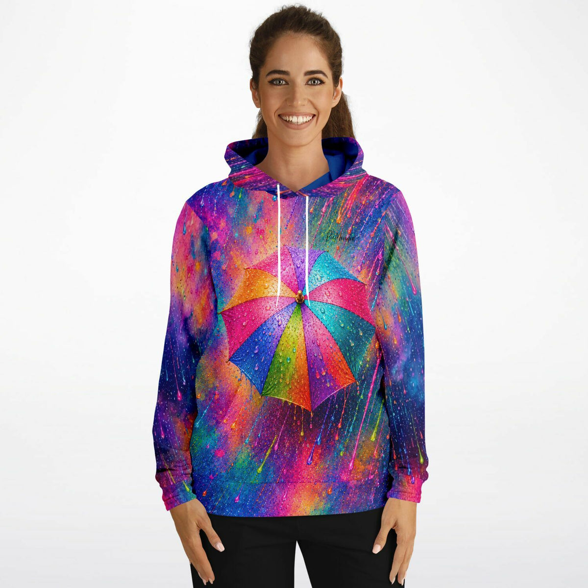 Dreamer Hoodie mit buntem Regenschirm-Motiv in leuchtenden Farben wie beim Malen nach Zahlen oder Diamond Painting
