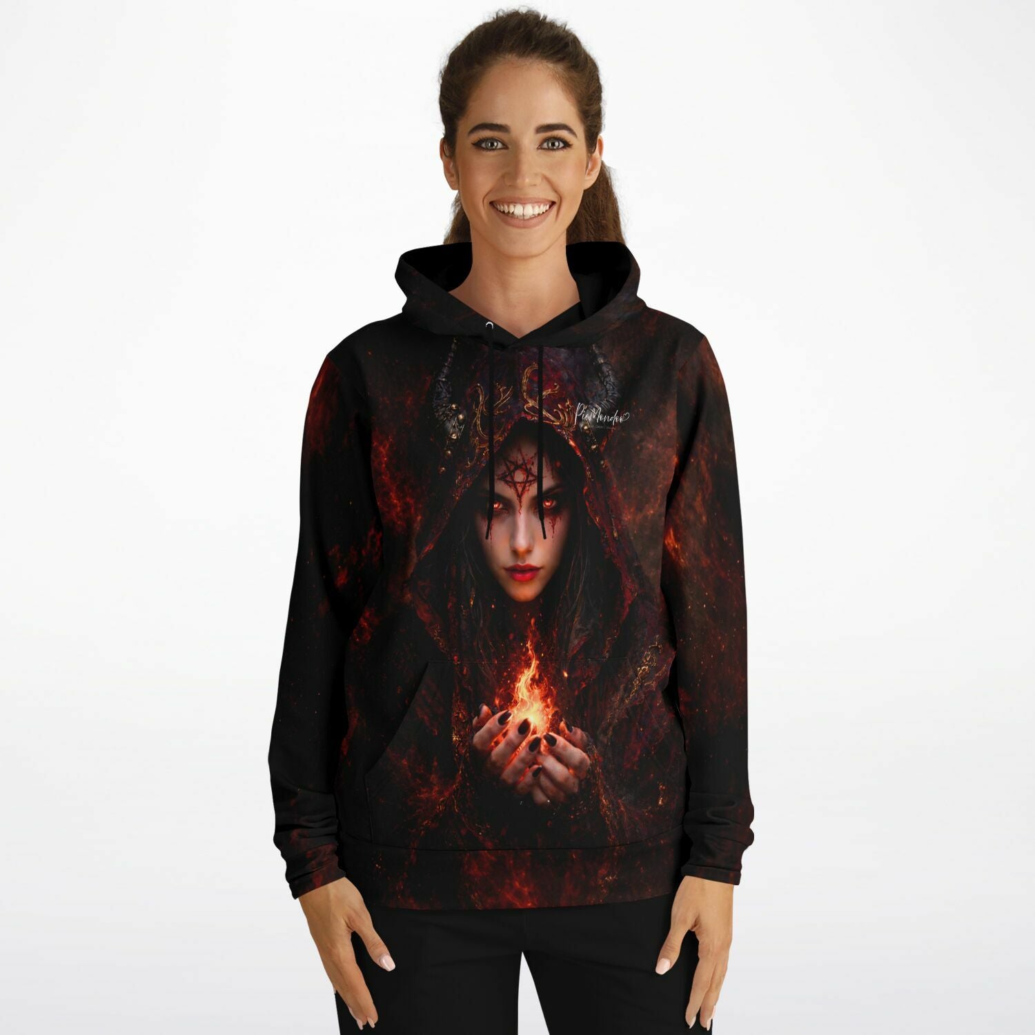 Dreamer Hoodie Lilith mit Feuer-Fantasy-Motiv, passend zum Stil unserer Diamond Painting und Malen nach Zahlen Kollektionen