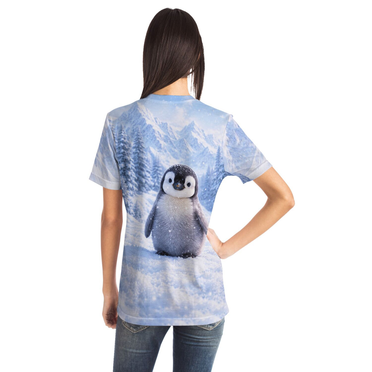T-Shirt mit Pinguin im Schnee, Motiv passend zu unseren Diamond Painting und Malen nach Zahlen Winter-Kollektionen