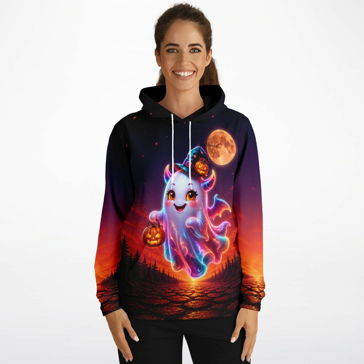 Dreamer Hoodie mit süßem Geister-Motiv, Kürbissen und Vollmond, perfekt für Fans von Malen nach Zahlen und Halloween-Deko
