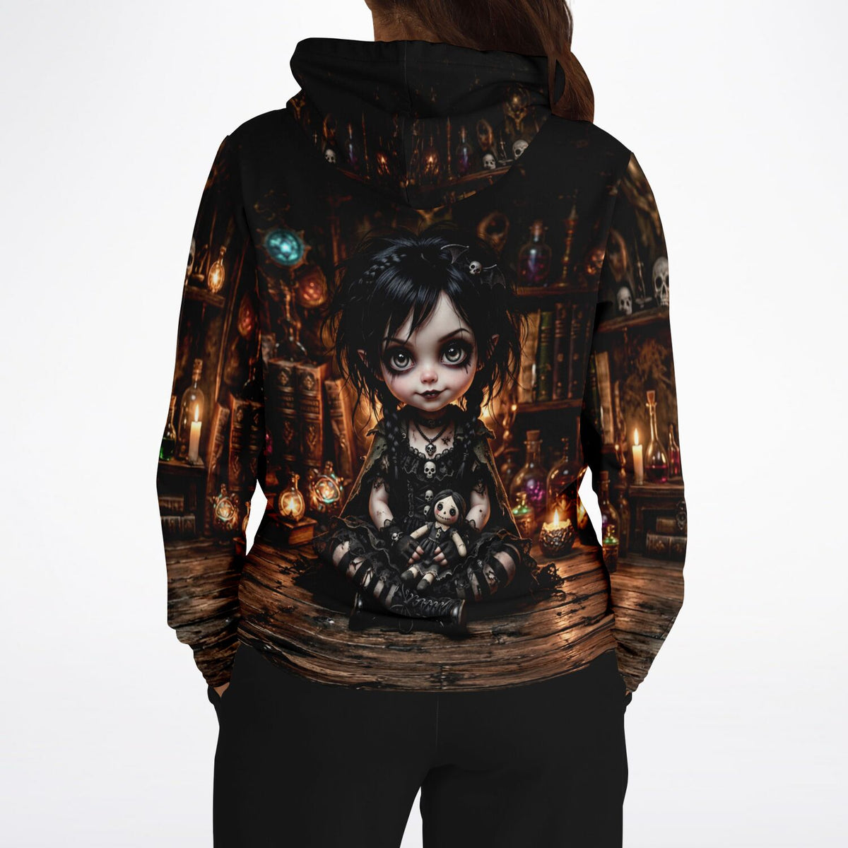 Schwarzer Dreamer Hoodie mit Little Mistelchen Motiv im Gothic-Stil, ideal für Fans von Diamond Painting und Kunst