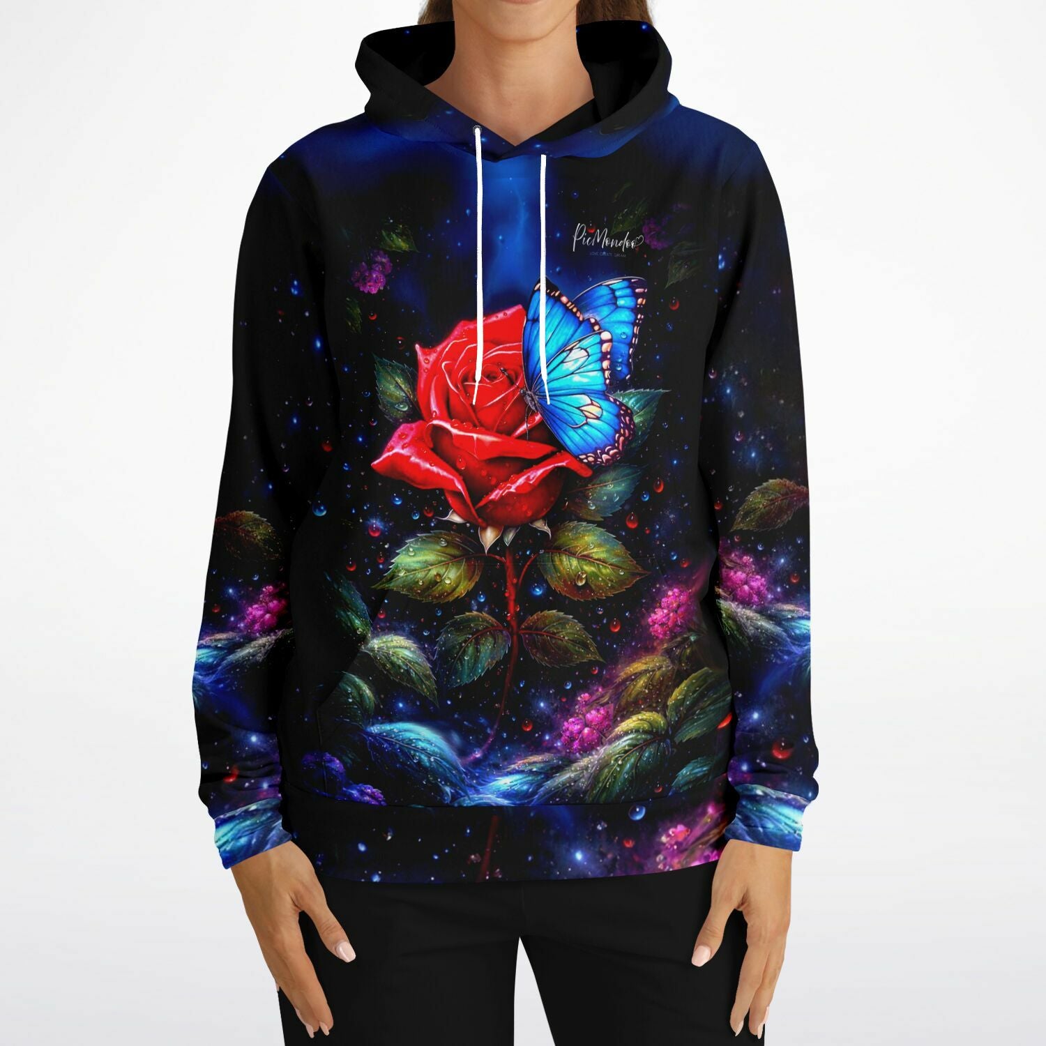 Dreamer Hoodie - Rote Rose trifft blauen Schmetterling