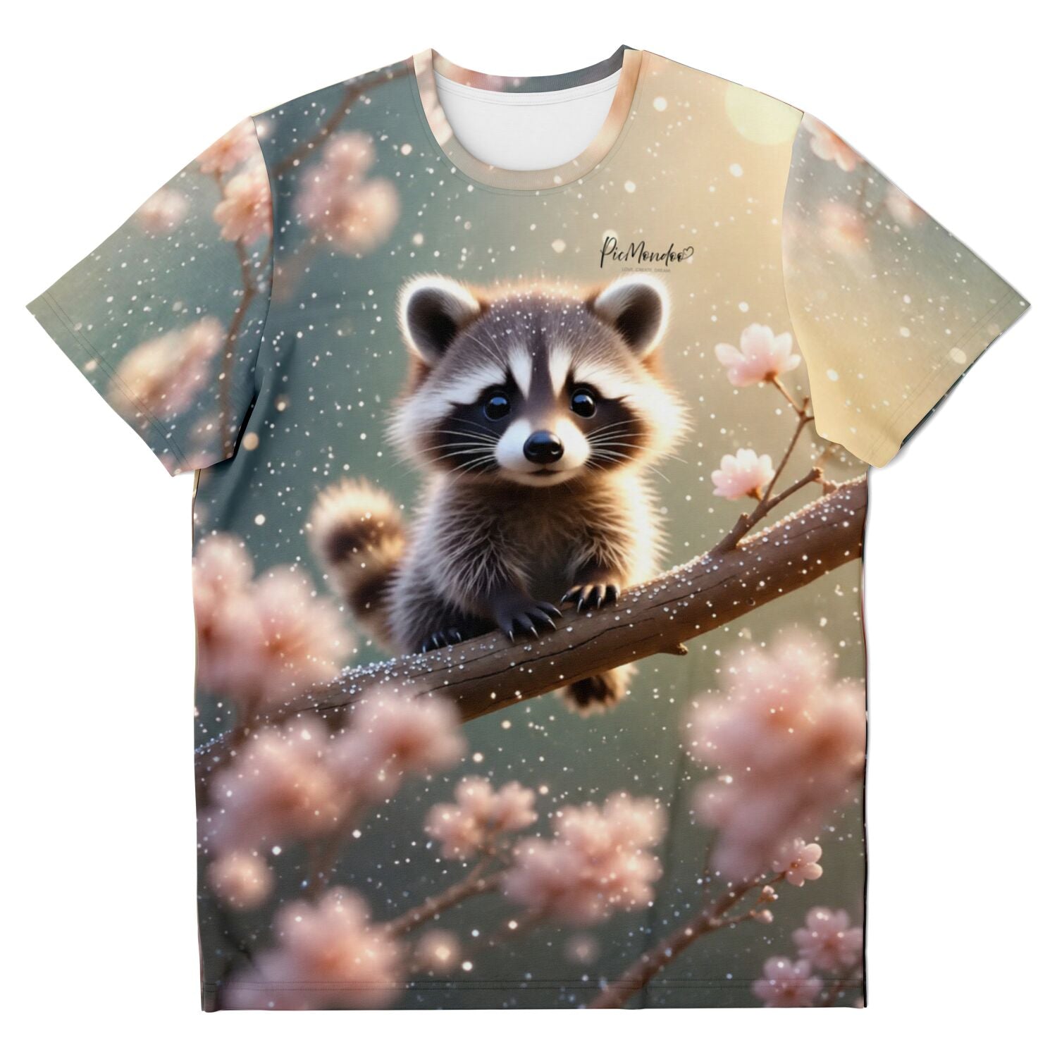 Picmondoo Dreamer T-Shirt mit Waschbär-Motiv im Stil von Diamond Painting und Malen nach Zahlen Blumen-Design