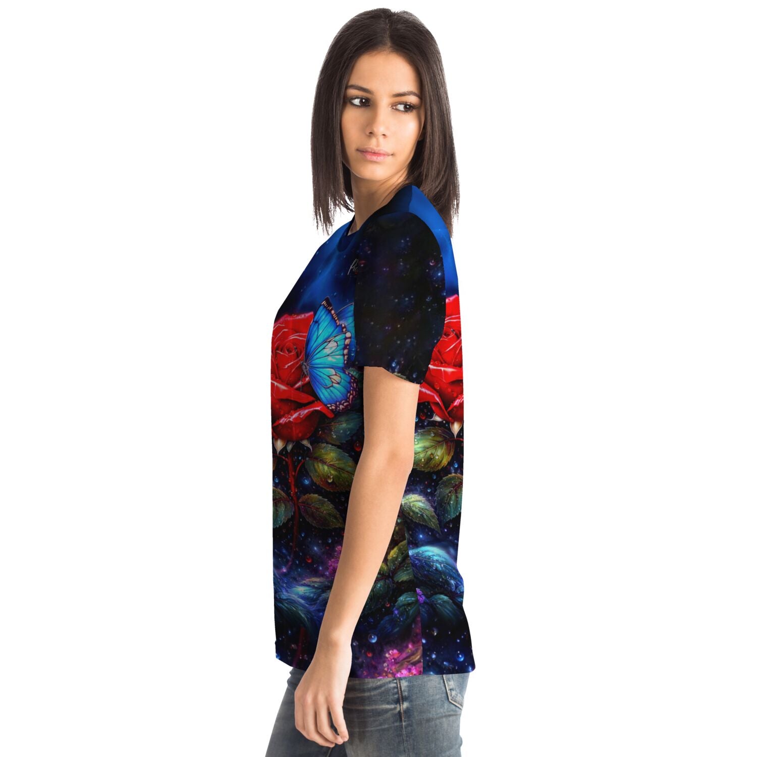 Dreamer T-Shirt - Rote Rose trifft blauen Schmetterling
