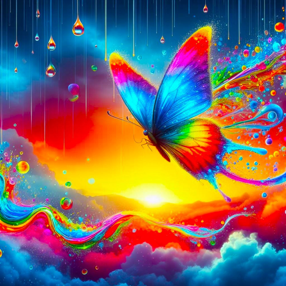 Diamond Painting 100 Farben Special - Schmetterlinge im Regenbogenfluss