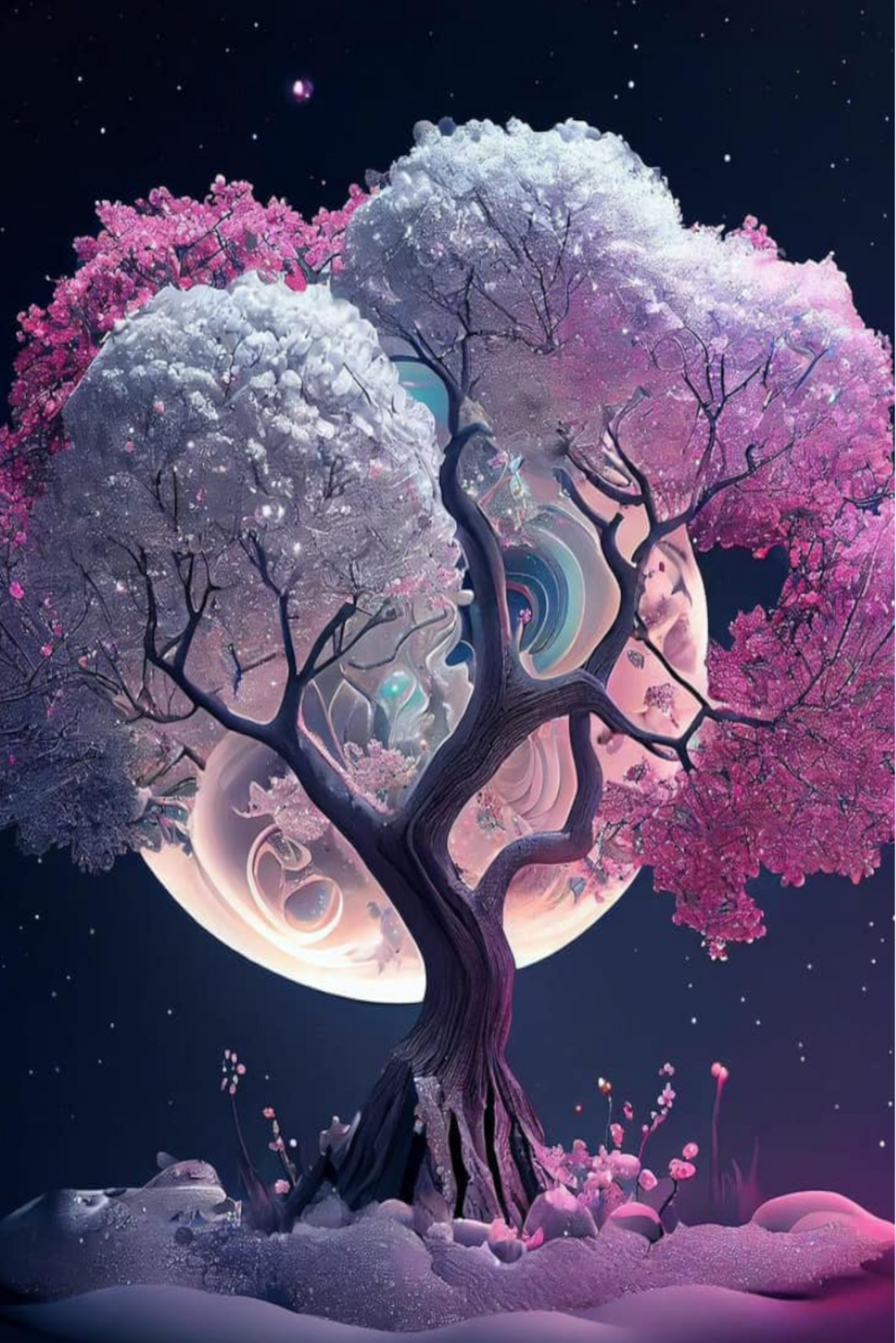 Diamond Painting Multi Special - Pink Tree at Night
