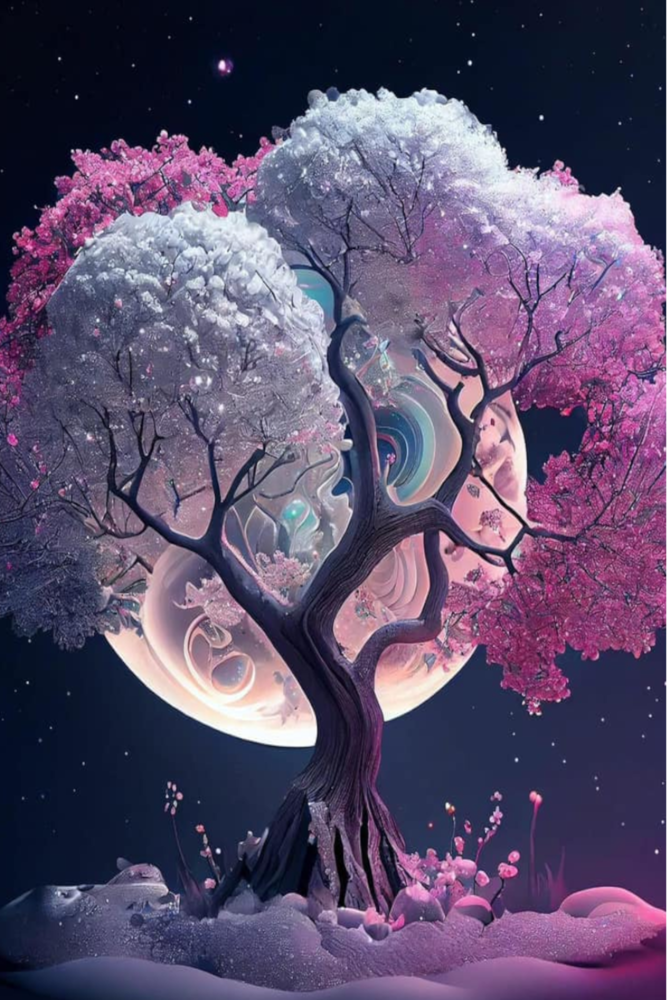 Diamond Painting Multi Special - Pink tree at night