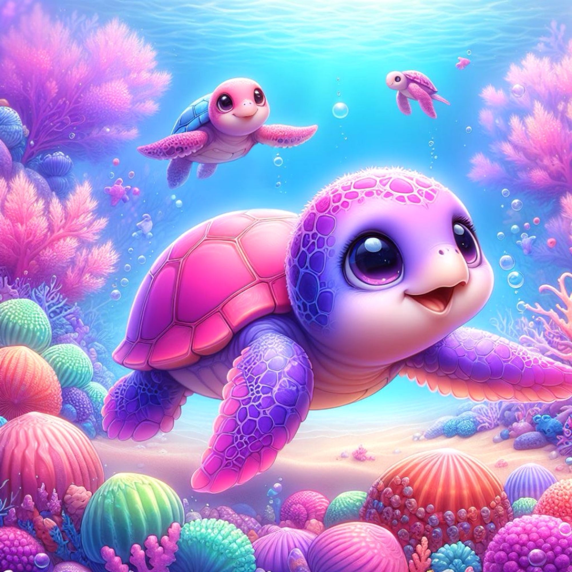 Diamond Painting Multi Special - Pinke Schildkrötenfamilie "Limited Edition"