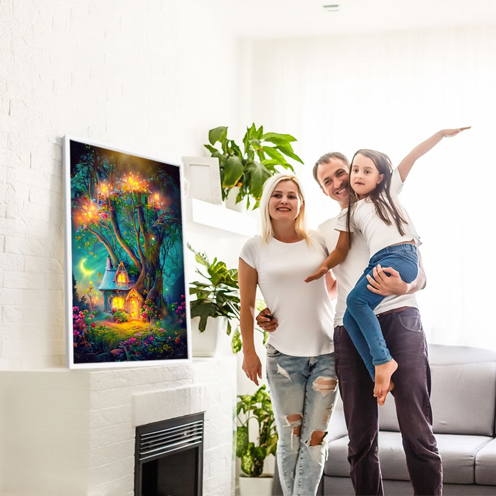 Diamond Painting Bild XXL Verträumtes Häuschen im Wald