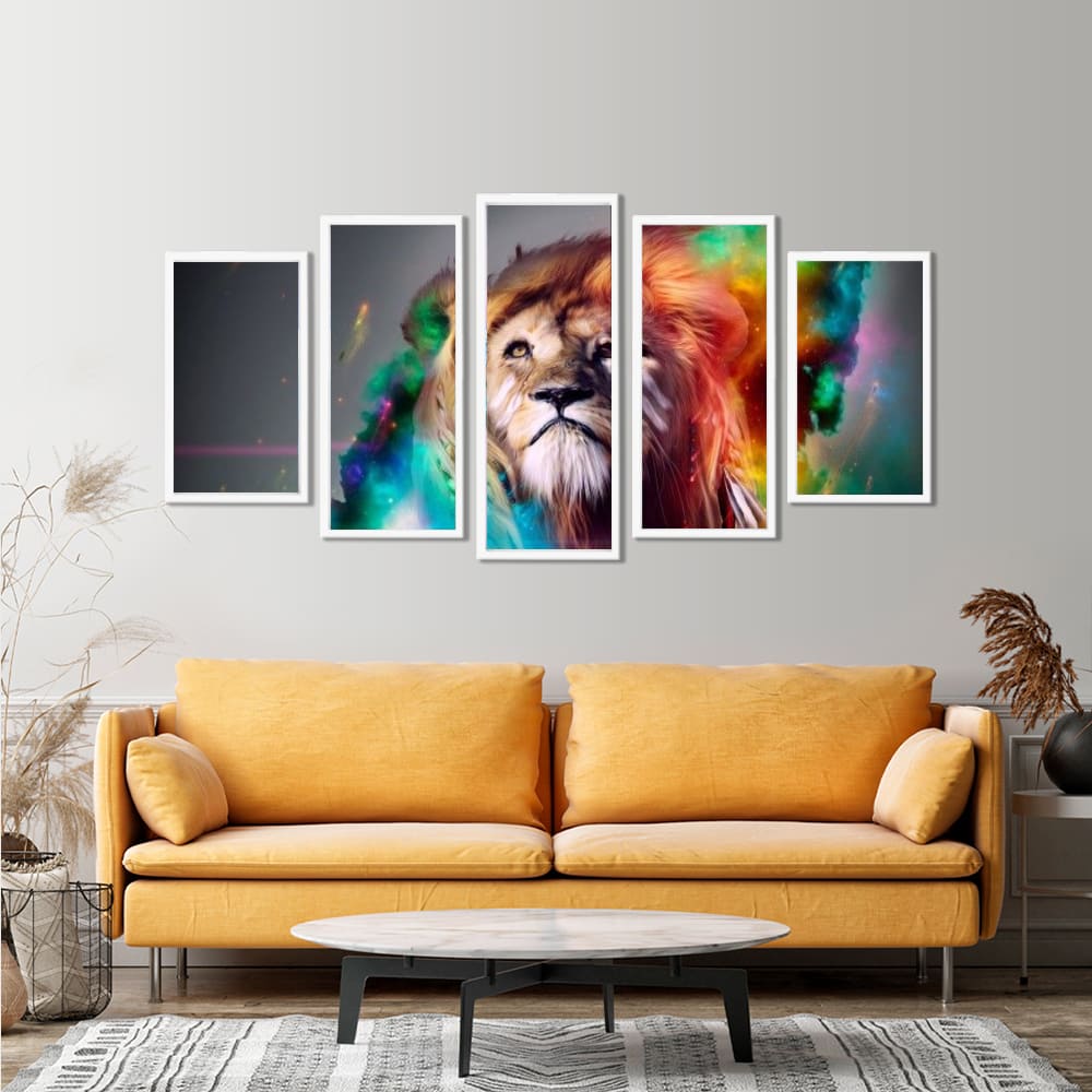 Diamond Painting Wandbild Lion of colors XXL / 5-teilig