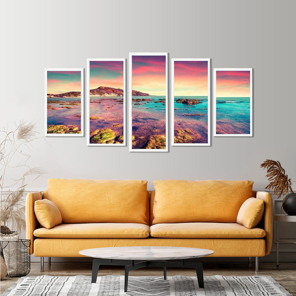 Diamond Painting Wandbild Sanftes Farbenspiel im Meer XXL / 5-teilig