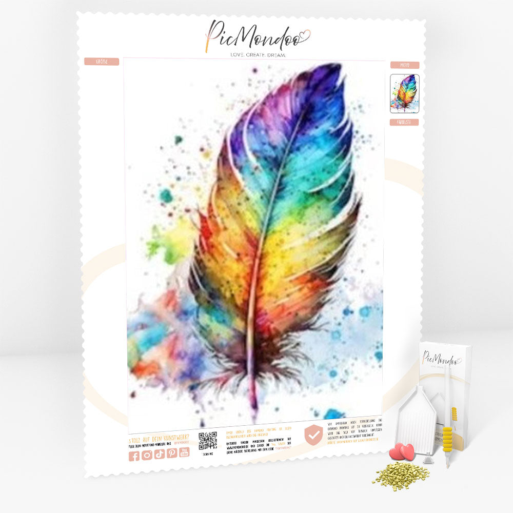 GRATIS Diamond Painting Leinwand Rainbow feather