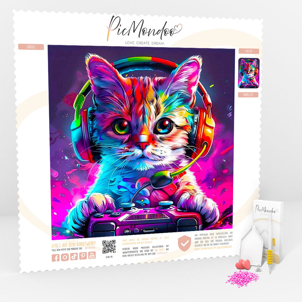 Diamond Painting Leinwand Colorful gaming cat