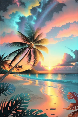Diamond Painting - Palme im bunten Abendhimmel