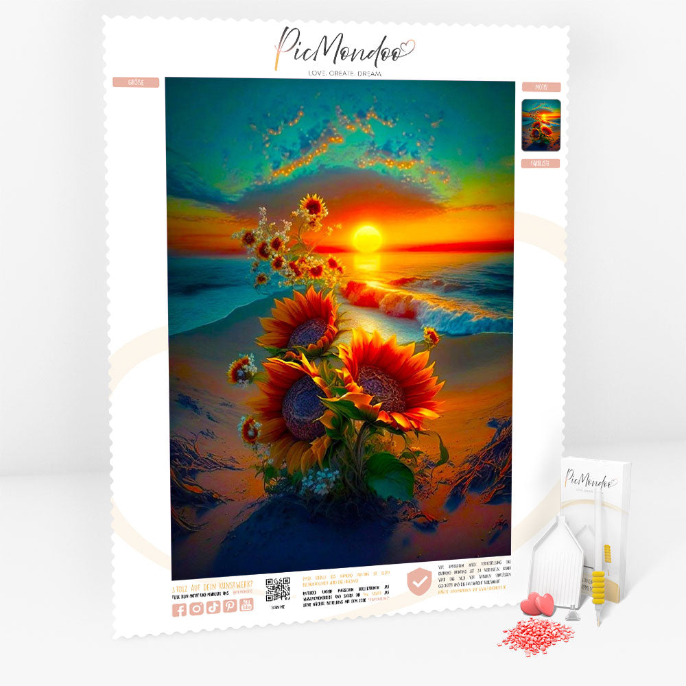 Diamond Painting Leinwand Sunflower on the beach