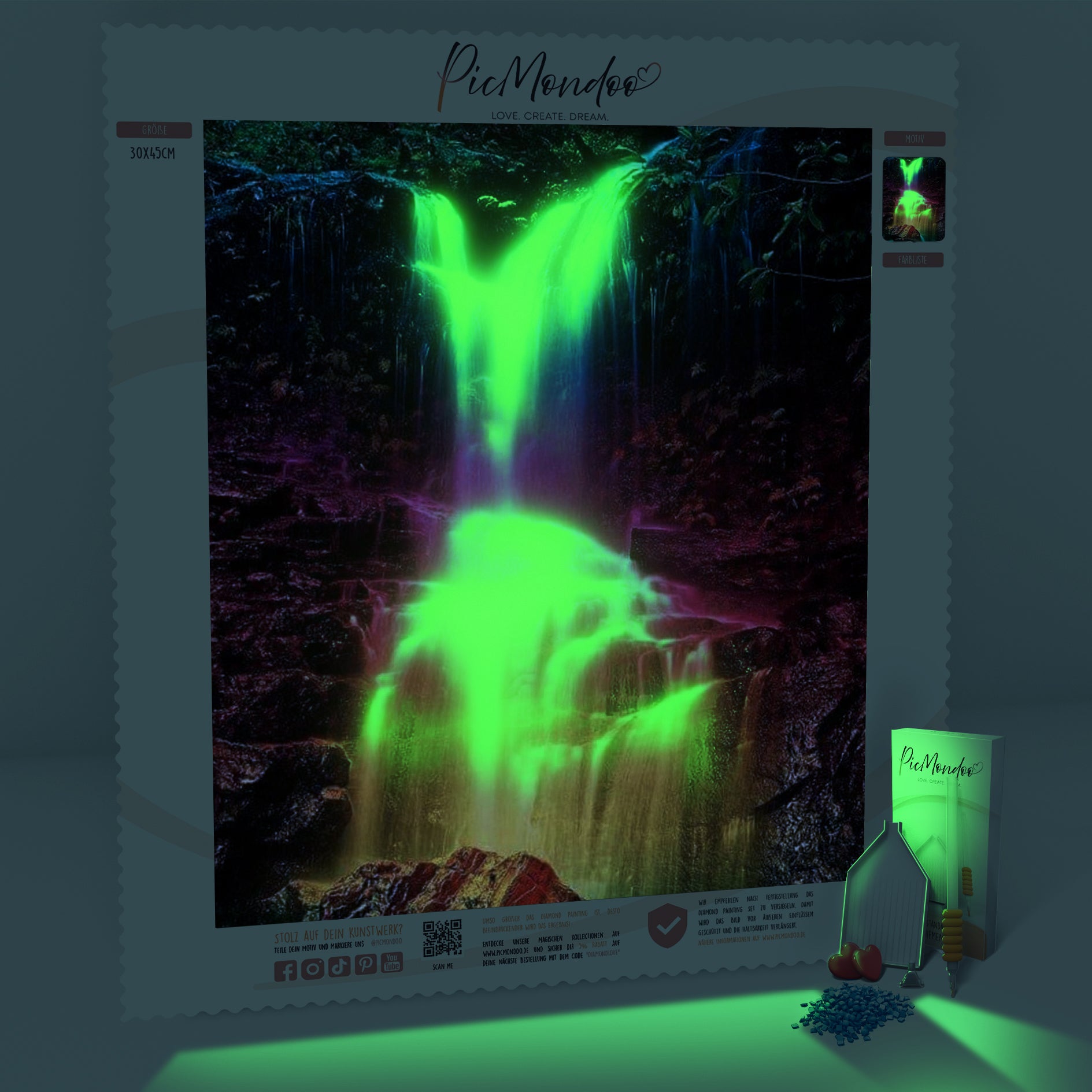 Diamond Painting Leuchtbild Special - Bunter Wasserfall