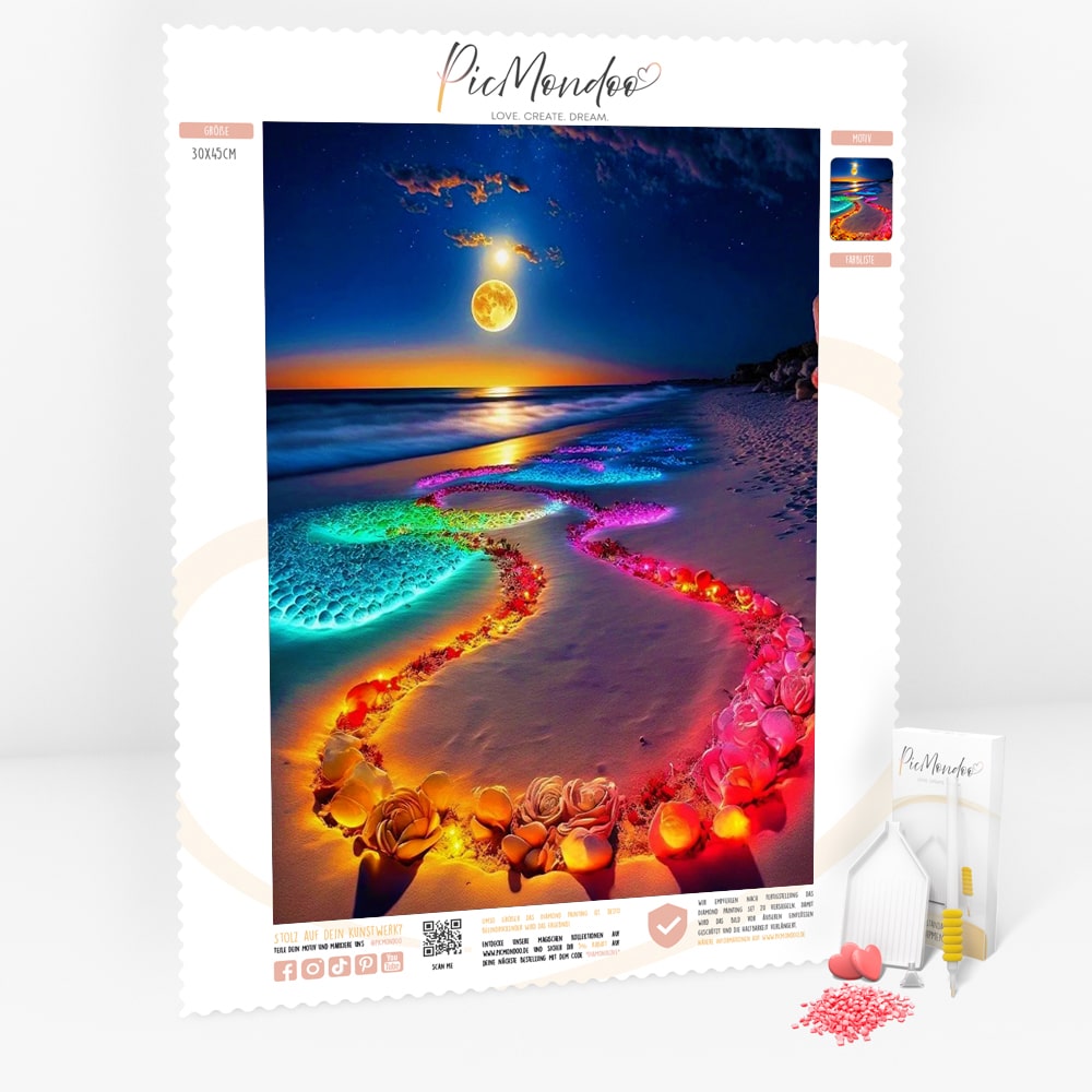 Diamond Painting Leuchtbild Special Leinwand Romantischer Strand im Mondschein