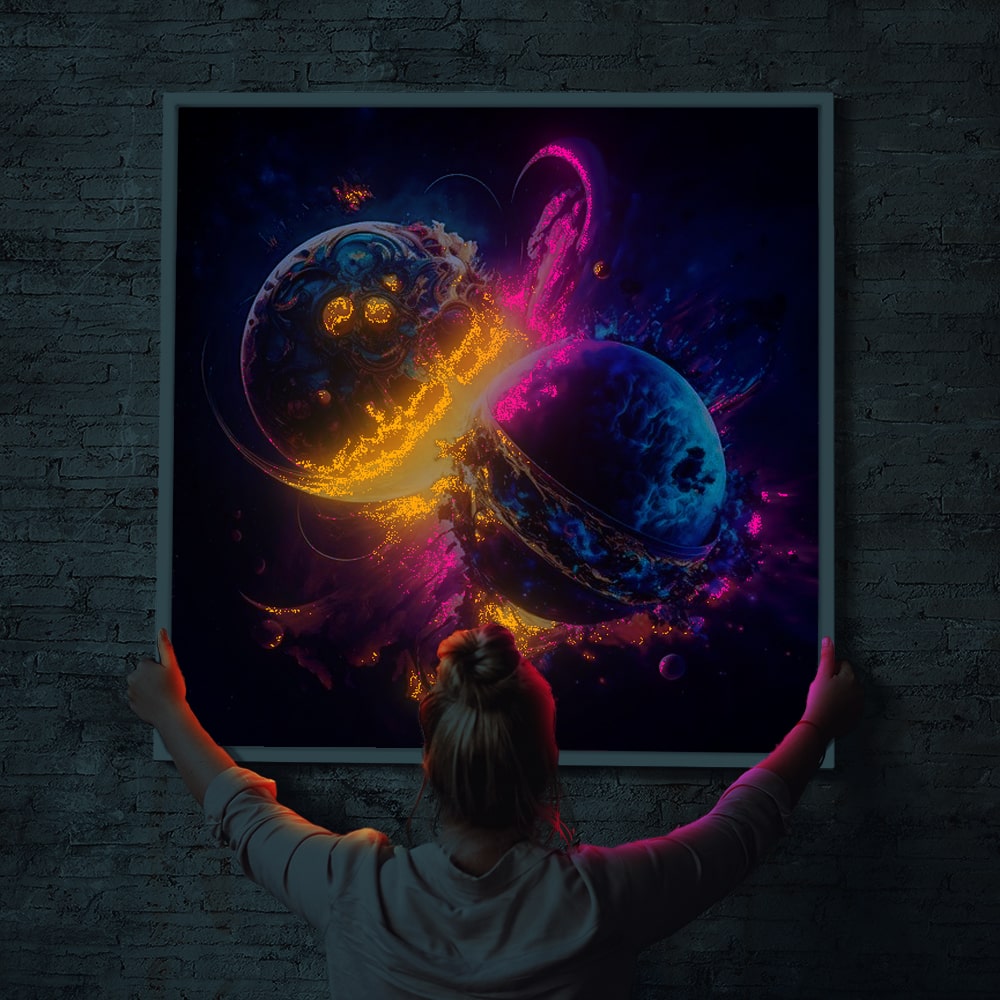 Diamond Painting Leuchtbild Special Wandbild Farbexplosion der Planeten