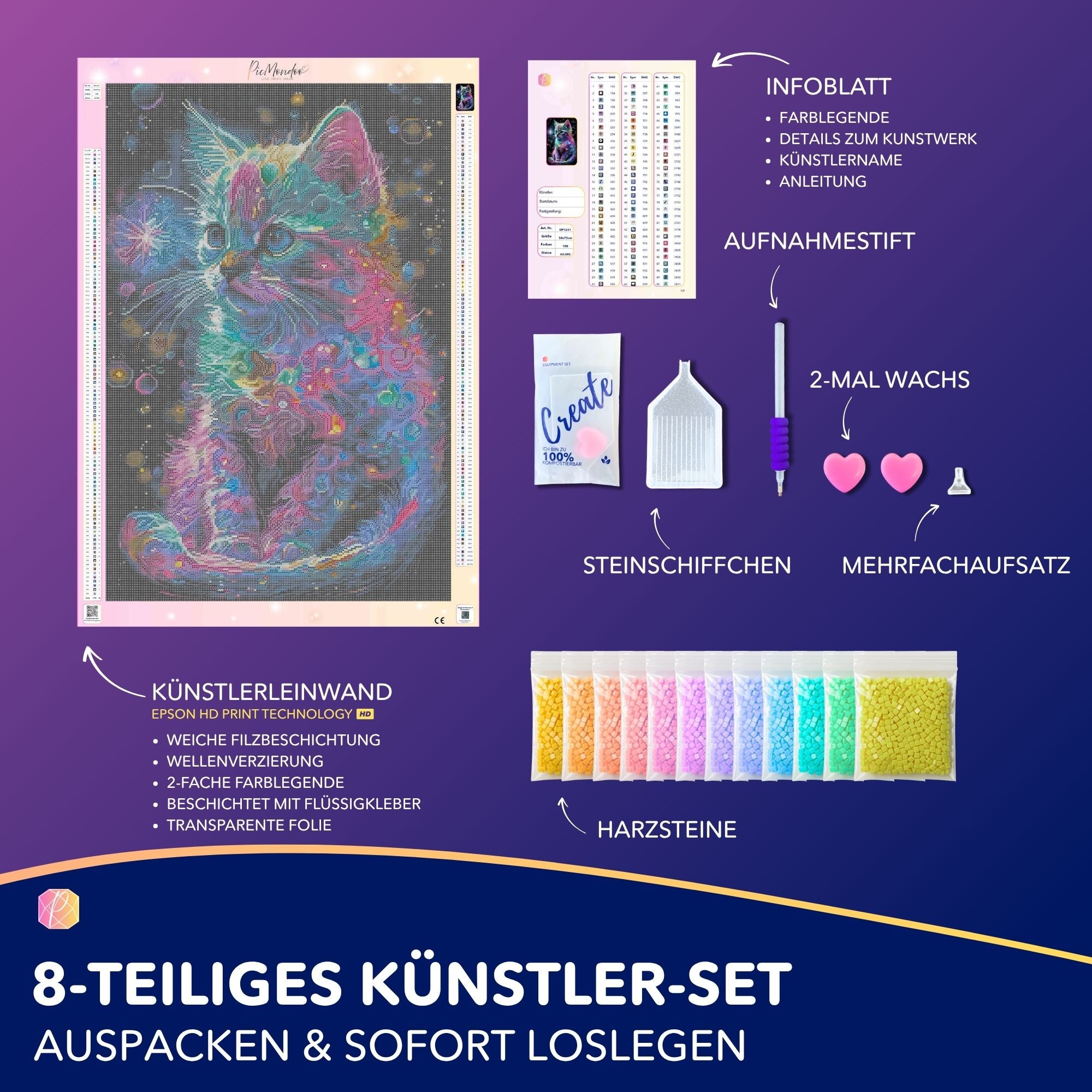 Diamond Painting 100 Farben Special - Kätzchen Kunterbunt