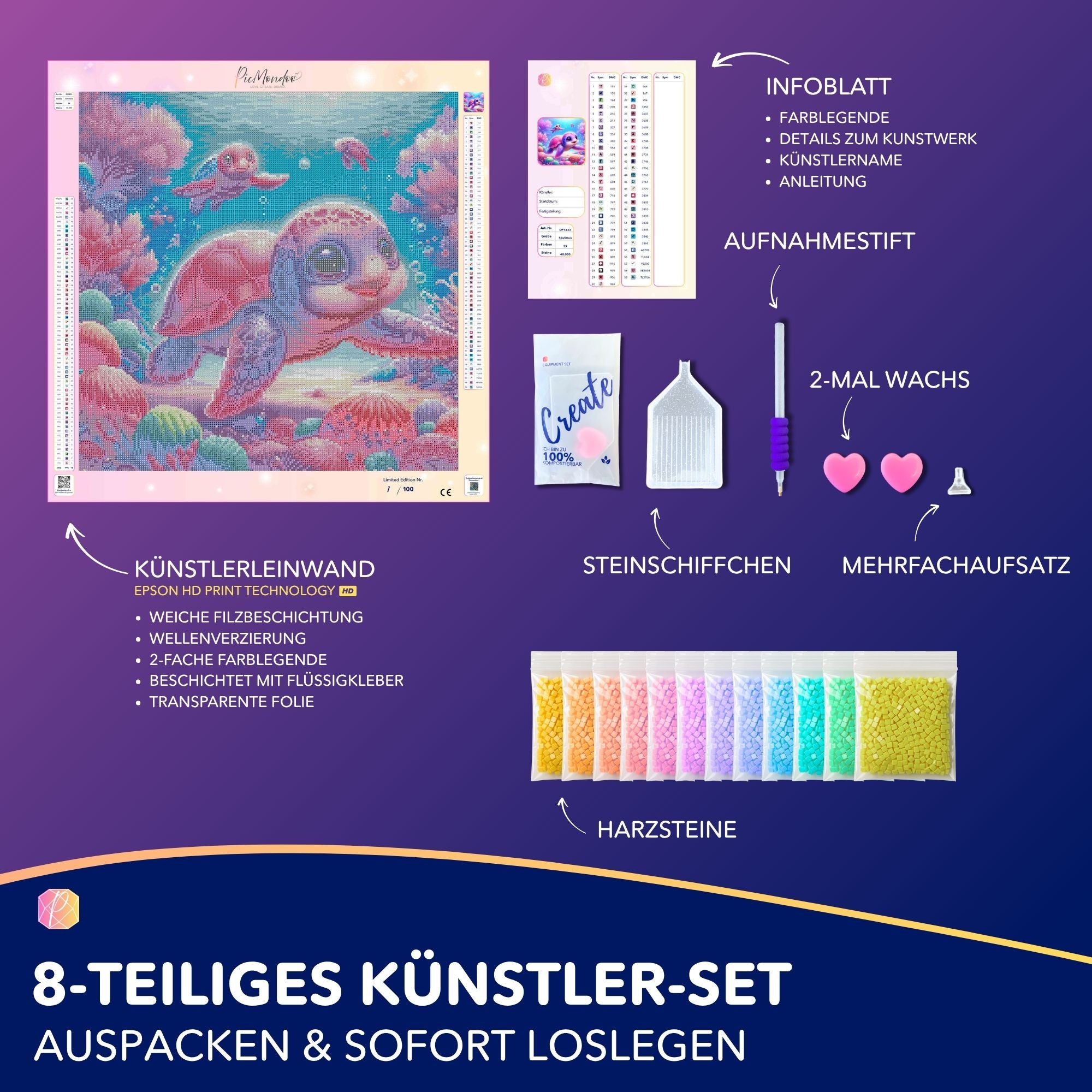Diamond Painting Multi Special - Pinke Schildkrötenfamilie "Limited Edition"