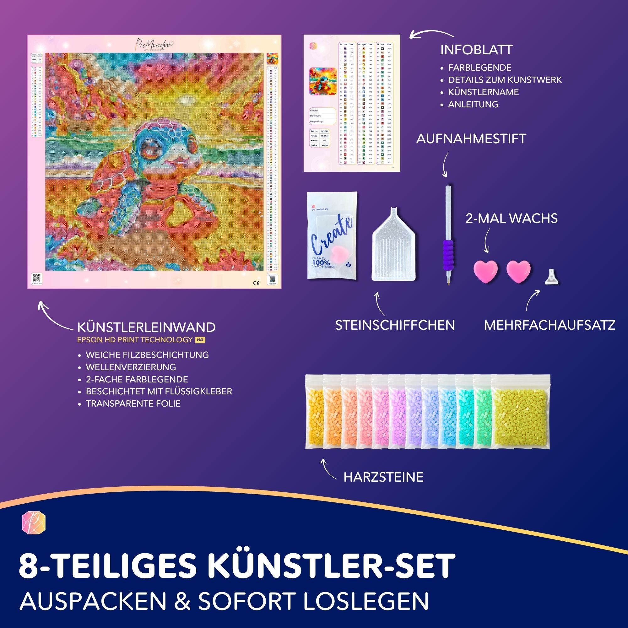 Diamond Painting 100 Farben Special - Schildkröte am Funkelstrand