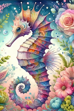 Diamond Painting - Seepferdchen Blütentraum