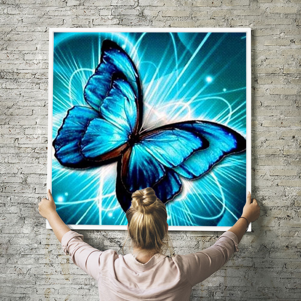 GRATIS Diamond Painting Wandbild Blauer Schmetterling