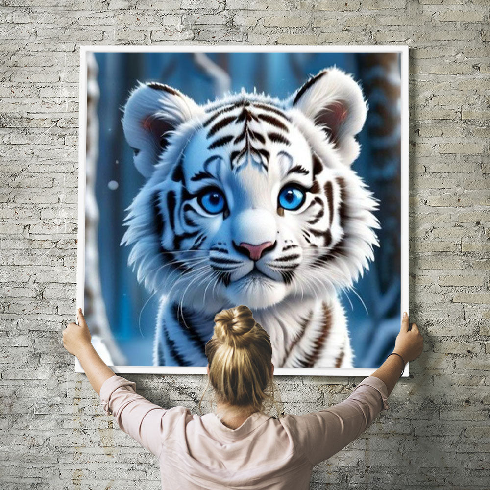 GRATIS Diamond Painting Wandgestaltung Schneetigerbaby