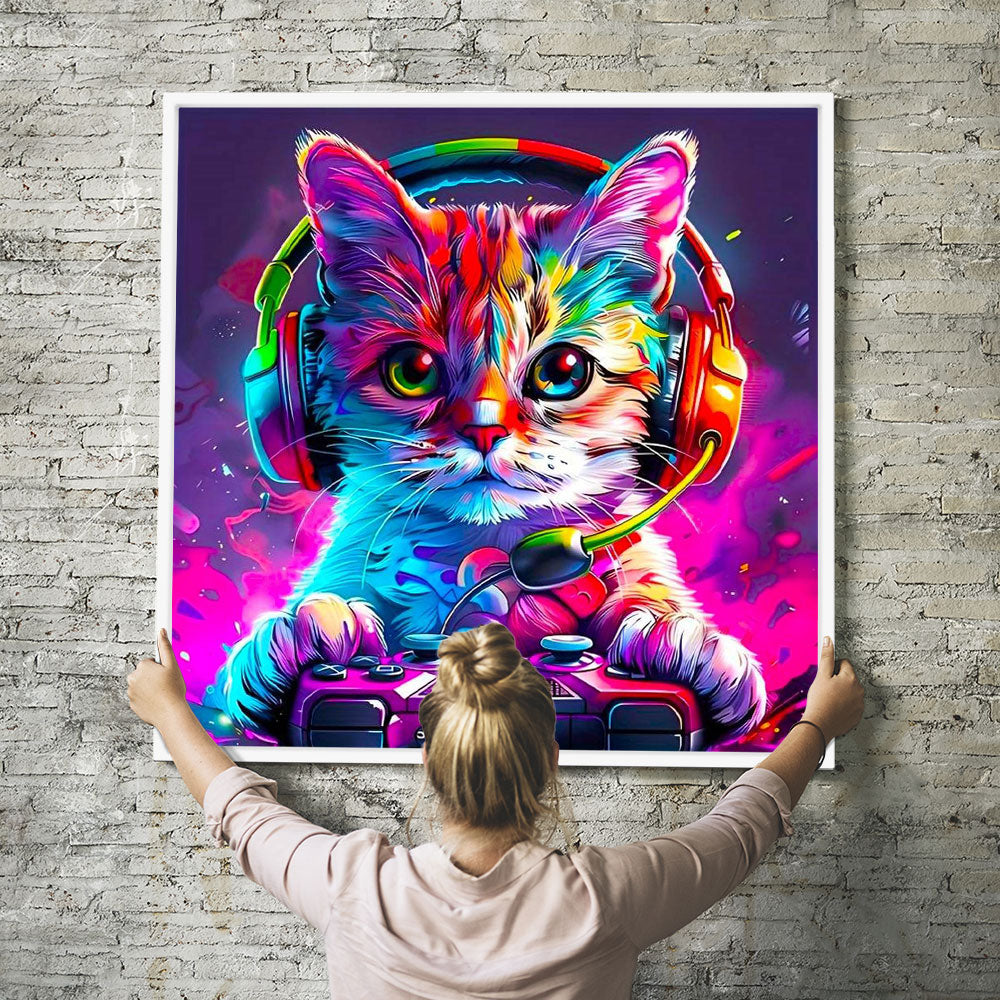 Diamond Painting Wandbild Colorful gaming cat