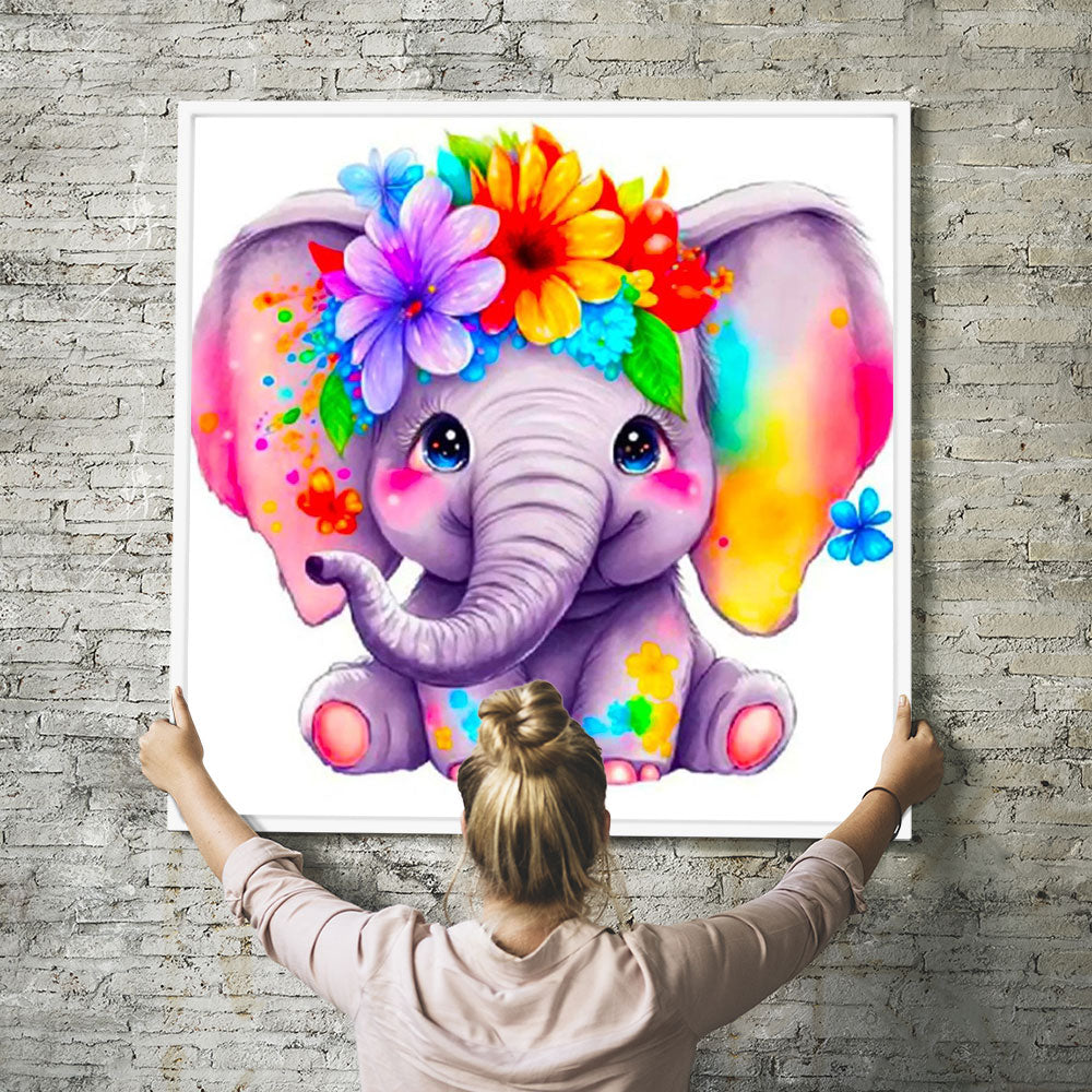 Diamond Painting Kids Wandbild Der kleine Blumenelefant